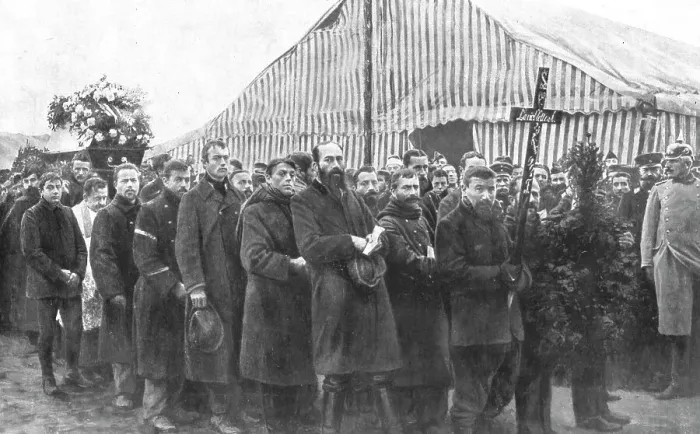 Framed Print : Internes en Allemagne; au camp de concentration de parchim: le corps d'un interne Francais... 1917 Creator: Unknown Framed Print : Internes en Allemagne; au camp de concentration de parchim: le corps d'un interne Francais... 1917 Creator: Unknown