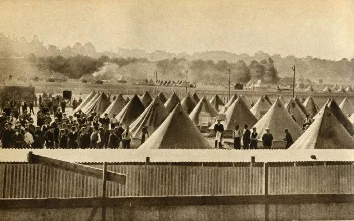 Framed Print : Internment camp for enemy aliens, Newbury, First World War, 1914-1918, (1933). Creator: Unknown Framed Print : Internment camp for enemy aliens, Newbury, First World War, 1914-1918, (1933). Creator: Unknown