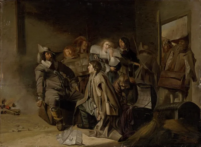 Framed Print : Interrogation of prisoners, 1640-1660. Creator: Unknown Framed Print : Interrogation of prisoners, 1640-1660. Creator: Unknown
