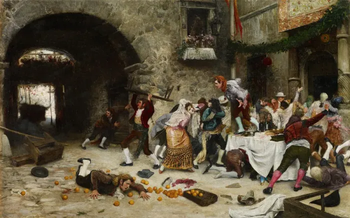 Framed Print : An Interrupted Banquet. Artist: Garate y Clavero, Juan Jose (1870-1939) Framed Print : An Interrupted Banquet. Artist: Garate y Clavero, Juan Jose (1870-1939)