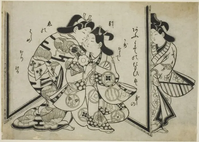 Framed Print : An Interrupted Embrace, c. 1685. Creator: Sugimura Jihei Framed Print : An Interrupted Embrace, c. 1685. Creator: Sugimura Jihei