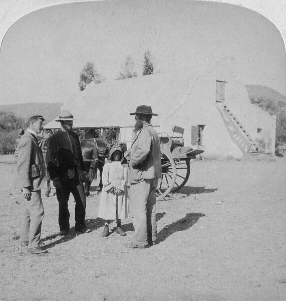 Intervewing a Boer farmer at his home near Brandfort, South Africa, Boer War, 1901. Artist: Underwood & Underwood