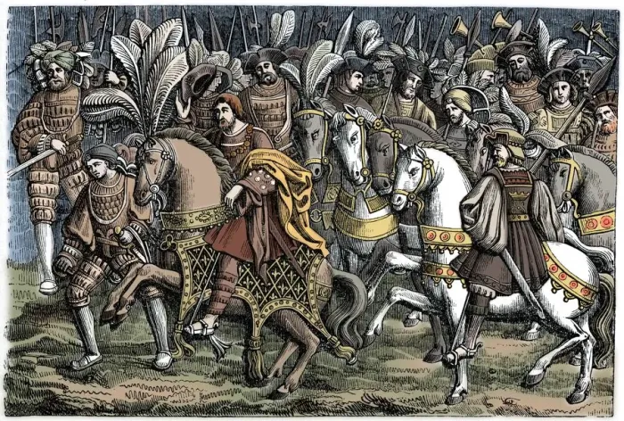 Framed Print : Interview between Francis I and Henry VIII, on the Field of the Cloth of Gold, 1520, (1870) Framed Print : Interview between Francis I and Henry VIII, on the Field of the Cloth of Gold, 1520, (1870)