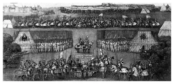 Framed Print : Interview between Henry VIII and the Emperor Maximilian, 16th century, (1896). Artist: Boussod, Valadon & Co Framed Print : Interview between Henry VIII and the Emperor Maximilian, 16th century, (1896). Artist: Boussod, Valadon & Co