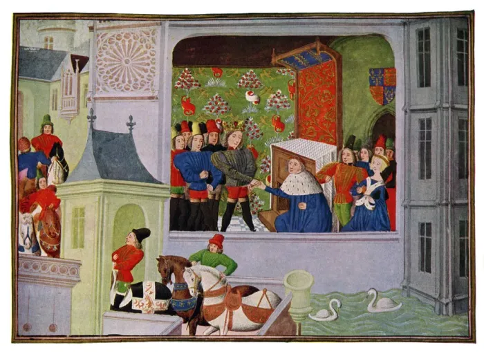 Framed Print : Interview of Richard II and the Duke of Gloucester, 14th century (15th Century). Artist: Master of the Harley Froissart Framed Print : Interview of Richard II and the Duke of Gloucester, 14th century (15th Century). Artist: Master of the Harley Froissart