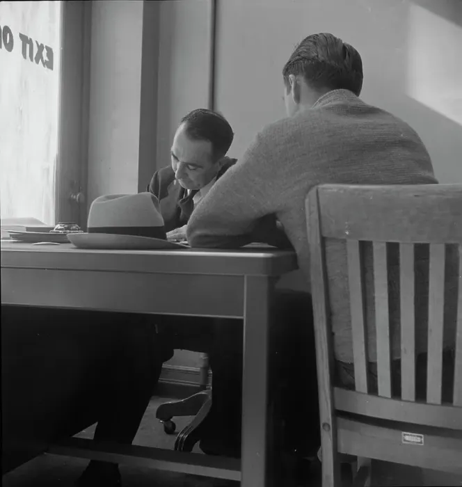 Framed Print : The interview for unemployment compensation, San Francisco, California, 1938. Creator: Dorothea Lange Framed Print : The interview for unemployment compensation, San Francisco, California, 1938. Creator: Dorothea Lange