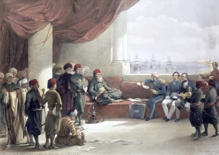 Framed Print : Interview with the Viceroy of Egypt at his palace, Alexandria, Egypt, May 12th 1839, (19th century) Framed Print : Interview with the Viceroy of Egypt at his palace, Alexandria, Egypt, May 12th 1839, (19th century)