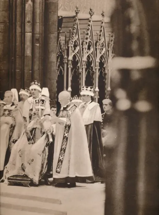 Framed Print : The Inthronization of His Majesty, who is seen crowned and sceptred, 1937 Framed Print : The Inthronization of His Majesty, who is seen crowned and sceptred, 1937