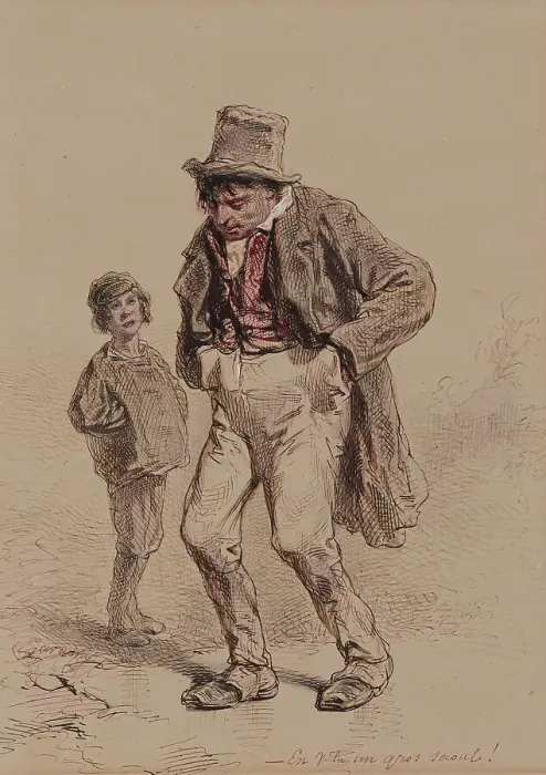 Framed Print : Intoxicated Man and Boy, c1859. Creator: Paul Gavarni