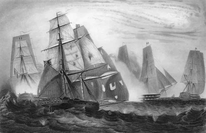 Framed Print : Intrepid behaviour of Captain Charles Napier, 15 April 1809 (c1857). Artist: George Greatbatch Framed Print : Intrepid behaviour of Captain Charles Napier, 15 April 1809 (c1857). Artist: George Greatbatch