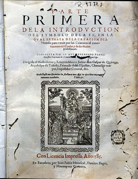 Introduction of the Symbol of faith, cover of the first printed part in Barcelona in 1585