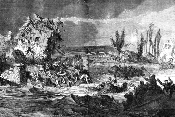 Framed Print : The Inundation at Lyons - sketched by Gustave Dore, 1856. Creator: Gustave Doré Framed Print : The Inundation at Lyons - sketched by Gustave Dore, 1856. Creator: Gustave Doré