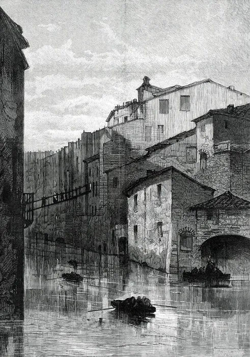 Framed Print : Inundations at Rome: the Ghetto submerged, from a sketch by our special artist, 1876. Creator: Unknown Framed Print : Inundations at Rome: the Ghetto submerged, from a sketch by our special artist, 1876. Creator: Unknown