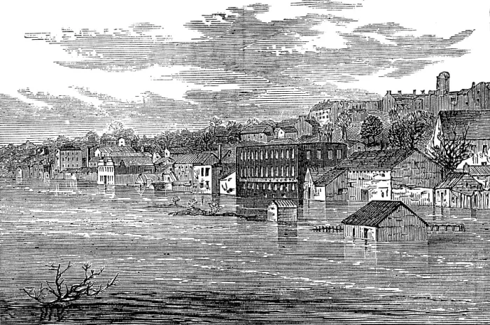 Framed Print : Inundations in the United States: Front-Street, Clarksville, Tennessee, 1874. Creator: Unknown Framed Print : Inundations in the United States: Front-Street, Clarksville, Tennessee, 1874. Creator: Unknown