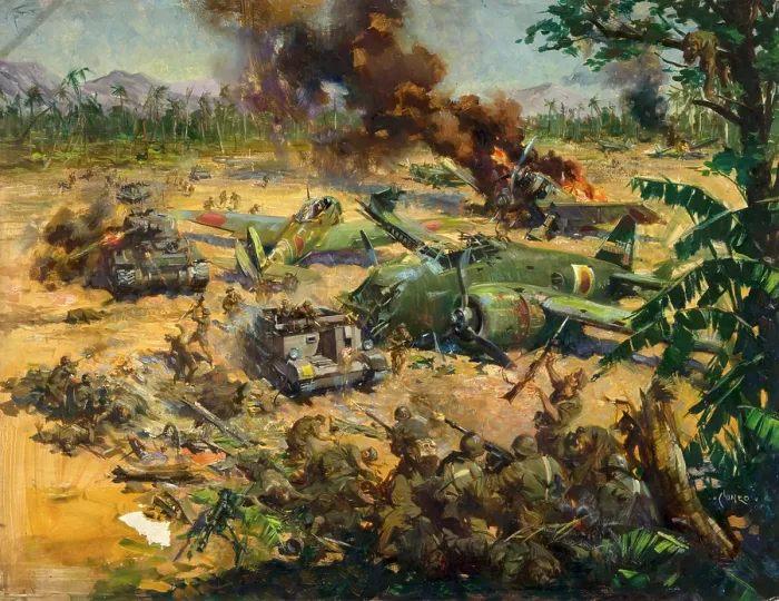 Framed Print : Invasion scene in Far East, between 1939 and 1946. Creators: Central Office of Information, Terence Tenison Cuneo Framed Print : Invasion scene in Far East, between 1939 and 1946. Creators: Central Office of Information, Terence Tenison Cuneo
