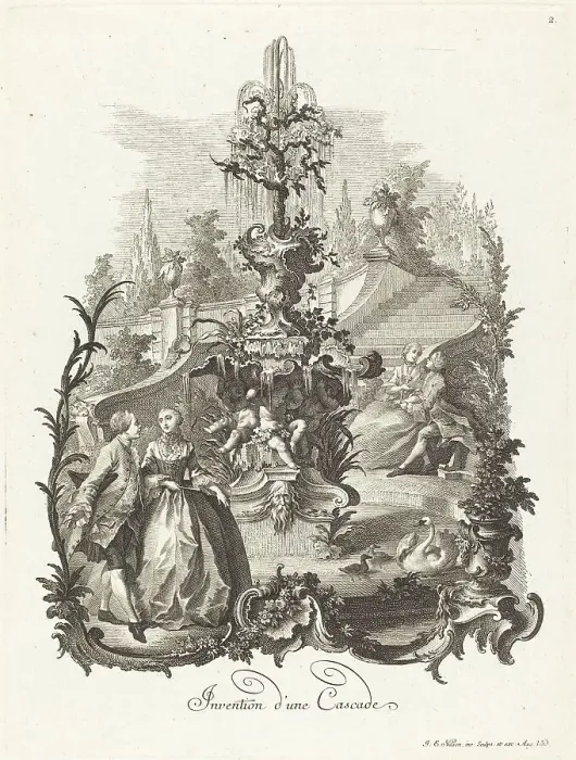 Framed Print : Invention d'une Cascade (Design for a Cascade), c. 1755 / 1760. Creator: Johann Esaias Nilson Framed Print : Invention d'une Cascade (Design for a Cascade), c. 1755 / 1760. Creator: Johann Esaias Nilson