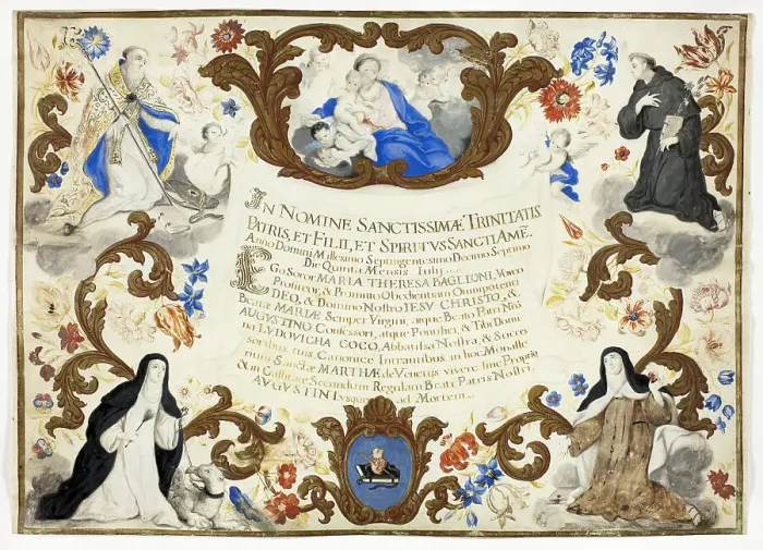 Framed Print : Investiture Certificate of Sister Maria Theresa Baglioni, June 5, 1717. Creator: Unknown Framed Print : Investiture Certificate of Sister Maria Theresa Baglioni, June 5, 1717. Creator: Unknown