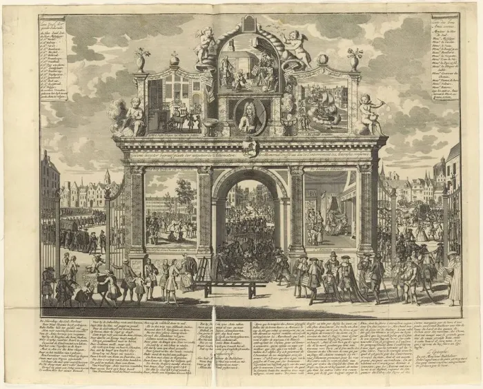 Framed Print : Investment schemes: Memorial arch erected at the burial place of ruined shareholders, 1720 Framed Print : Investment schemes: Memorial arch erected at the burial place of ruined shareholders, 1720