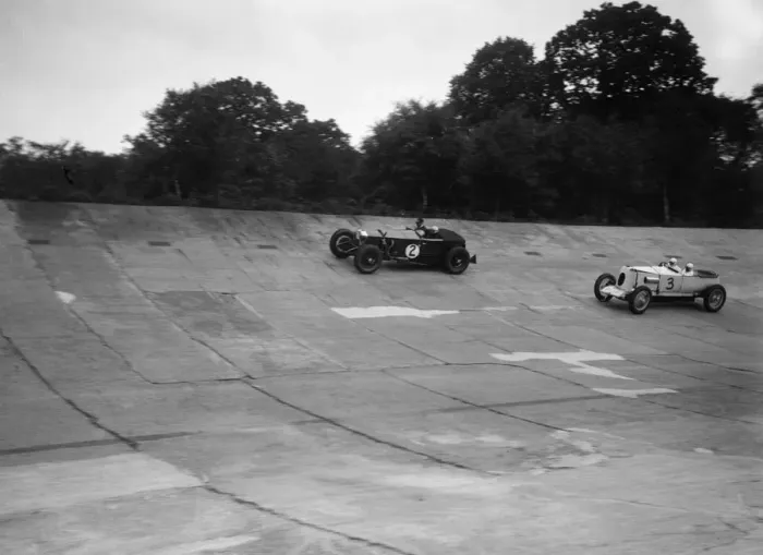 Framed Print : Invicta and Vauxhall 30 / 98 racing on the banking at an Inter-Club Meeting, Brooklands, 20 June 1931 Framed Print : Invicta and Vauxhall 30 / 98 racing on the banking at an Inter-Club Meeting, Brooklands, 20 June 1931