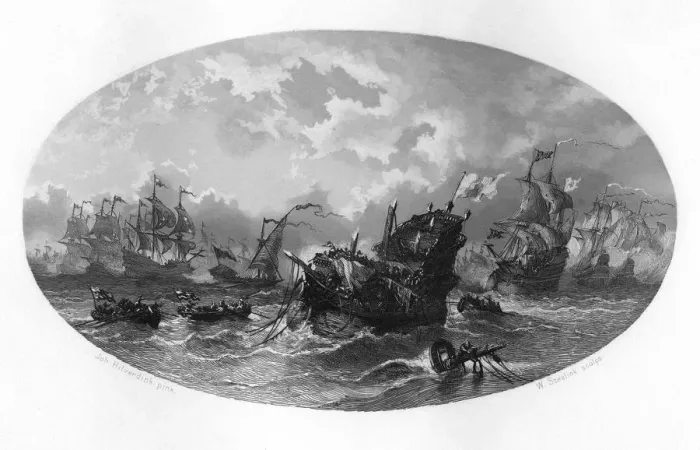 Framed Print : The invincible fleet, 1588 (c1870). Artist: W Steelink Framed Print : The invincible fleet, 1588 (c1870). Artist: W Steelink