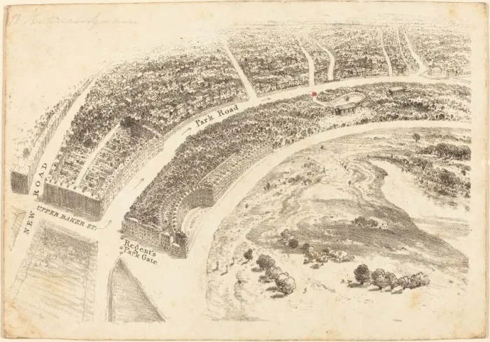 Framed Print : Invitation? with Aerial View of Regents Park, 1824. Creator: Unknown Framed Print : Invitation? with Aerial View of Regents Park, 1824. Creator: Unknown