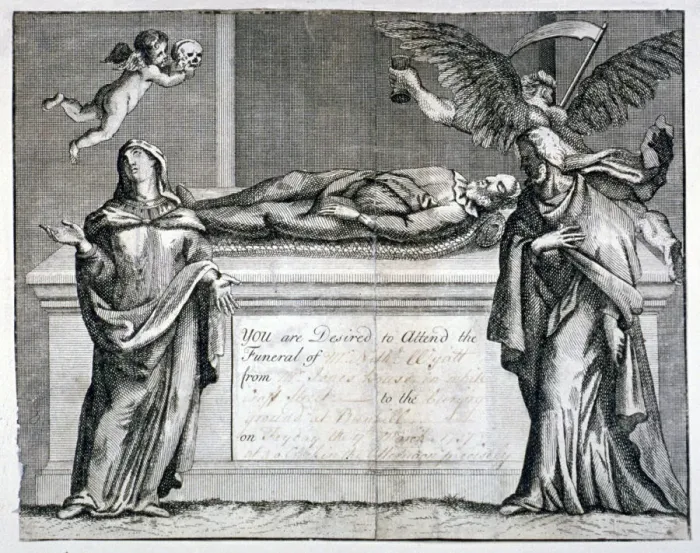 Framed Print : Invitation card to a funeral at Bunhill Fields in 1737 Framed Print : Invitation card to a funeral at Bunhill Fields in 1737