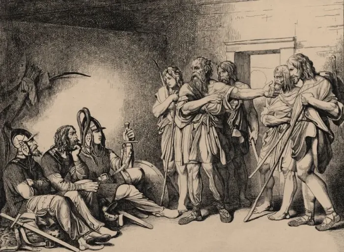 Framed Print : The Invitation of the Varangians, 1839. Artist: Bruni, Fyodor Antonovich (1800-1875) Framed Print : The Invitation of the Varangians, 1839. Artist: Bruni, Fyodor Antonovich (1800-1875)