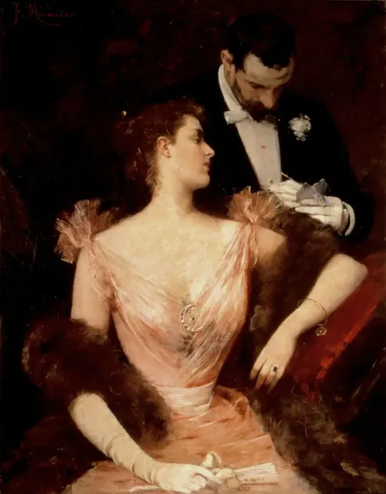 Framed Print : Invitation to the Waltz, around 1894, oil by Francesc Miralles Framed Print : Invitation to the Waltz, around 1894, oil by Francesc Miralles