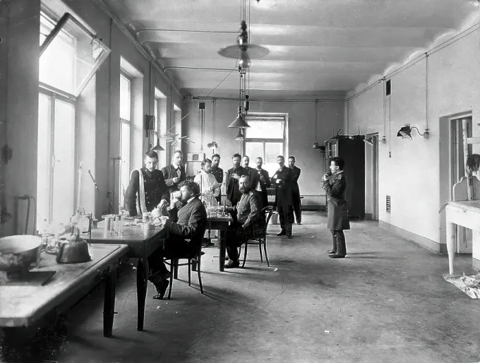 Framed Print : IP Pavlov and students in the vivisection room, Physiology Department at the Imperial... [1904]. Creator: Unknown
