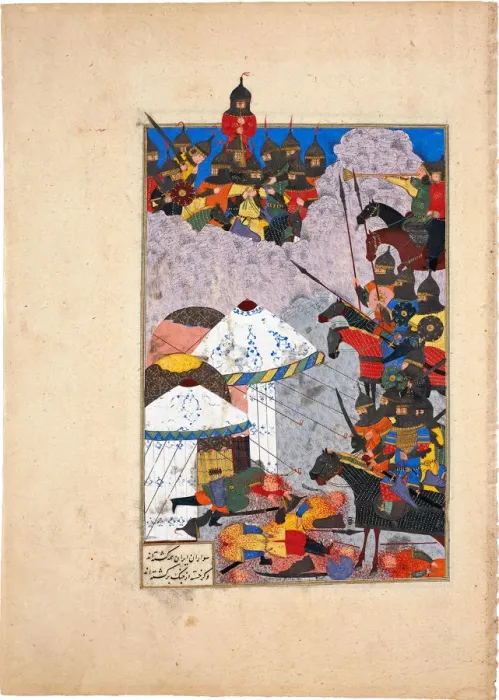 Framed Print : The Iranians Seek Refuge on Mount Hamavan (Manuscript illumination from the epic Shahname by Ferdows Artist: Iranian master Framed Print : The Iranians Seek Refuge on Mount Hamavan (Manuscript illumination from the epic Shahname by Ferdows Artist: Iranian master