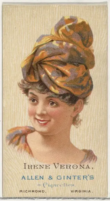Framed Print : Irene Verona, from Worlds Beauties, Series 2 (N27) for Allen & Ginter Cigarettes Framed Print : Irene Verona, from Worlds Beauties, Series 2 (N27) for Allen & Ginter Cigarettes