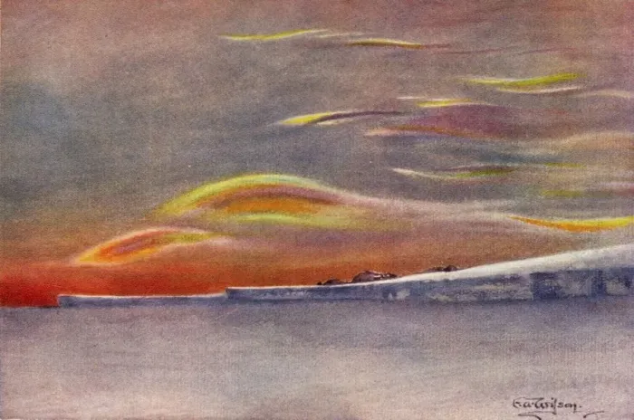 Framed Print : Iridescent Clouds: Looking North from Cape Evans, 1911, (1913). Artist: Edward Wilson Framed Print : Iridescent Clouds: Looking North from Cape Evans, 1911, (1913). Artist: Edward Wilson