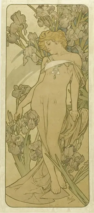 Framed Print : Iris (From the Series Flowers), 1898. Creator: Mucha, Alfons Marie (1860-1939) Framed Print : Iris (From the Series Flowers), 1898. Creator: Mucha, Alfons Marie (1860-1939)