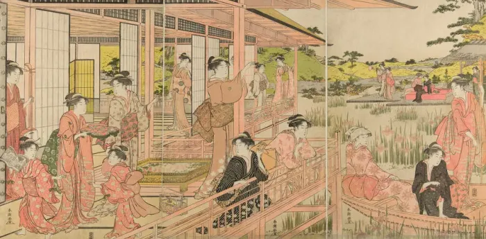 Framed Print : Iris Garden, c. 1781 / 89. Creator: Katsukawa Shuncho Framed Print : Iris Garden, c. 1781 / 89. Creator: Katsukawa Shuncho