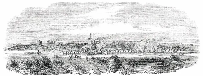 Framed Print : Irish Amelioration Society - Model Station at Derrymullen on the Bog of Allen, 1850. Creator: W Thomas Framed Print : Irish Amelioration Society - Model Station at Derrymullen on the Bog of Allen, 1850. Creator: W Thomas