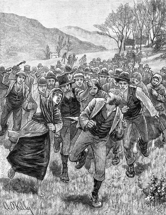 Framed Print : The Irish Land League Agitation: attack on a process server, 1881. Creator: W. Q Framed Print : The Irish Land League Agitation: attack on a process server, 1881. Creator: W. Q