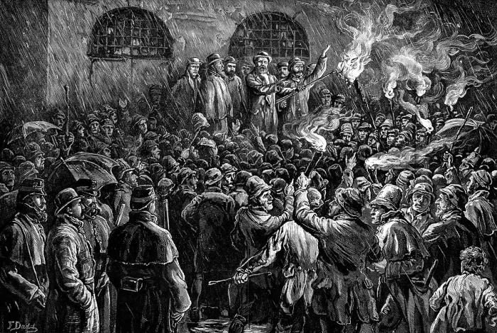 Framed Print : The Irish Land League: Mr. Boyton burning the Duke of Leinster's leases on a ''98 pike'... 1881. Creator: Unknown. The Irish Land League: Mr Framed Print : The Irish Land League: Mr. Boyton burning the Duke of Leinster's leases on a ''98 pike'... 1881. Creator: Unknown. The Irish Land League: Mr