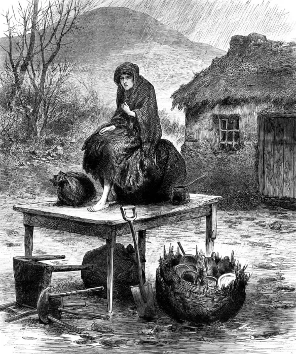 Framed Print : Irish peasant girl guarding the familys last few possessions, 1886 Framed Print : Irish peasant girl guarding the familys last few possessions, 1886