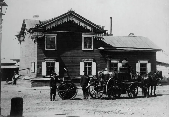 Framed Print : Irkutsk police fire brigade. Steam fire pipe and Arsenal well, 1894. Creator: R Prorokov Framed Print : Irkutsk police fire brigade. Steam fire pipe and Arsenal well, 1894. Creator: R Prorokov