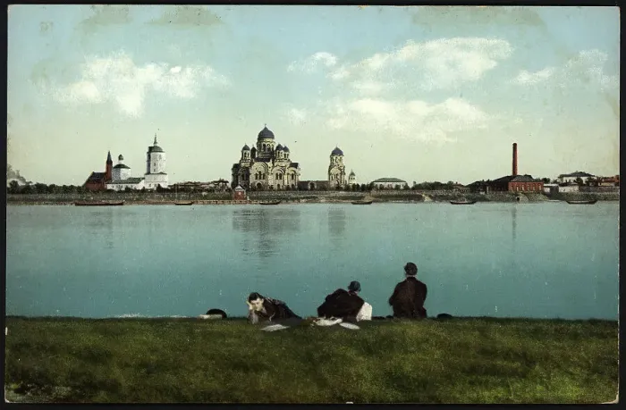 Framed Print : Irkutsk View of the city from Love Island, 1904-1914. Creator: Unknown