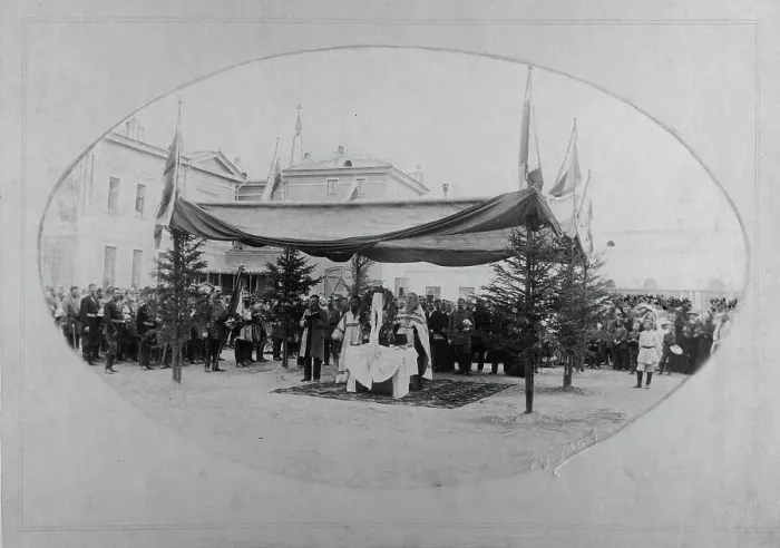 Framed Print : Irkutsk Voluntary Fire Society. Prayer service on July 8, 1894.... 1894. Creator: R Prorokov Framed Print : Irkutsk Voluntary Fire Society. Prayer service on July 8, 1894.... 1894. Creator: R Prorokov