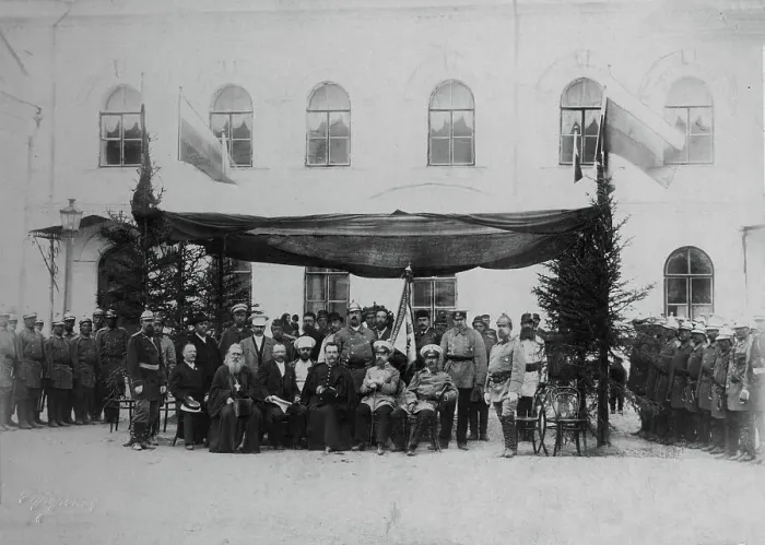 Framed Print : Irkutsk Voluntary Fire Society. Community squad and police team, 1894 Creator: R Prorokov