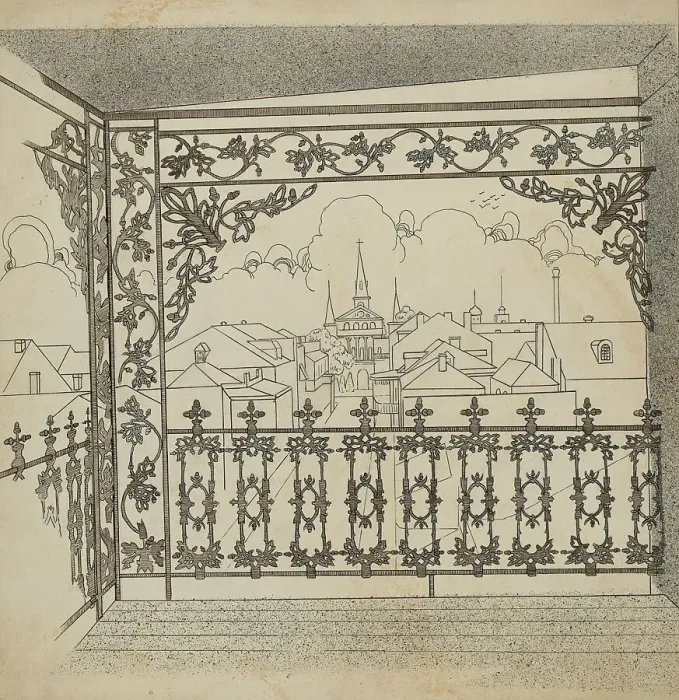Framed Print : Iron Balcony, c. 1936. Creator: Lucien Verbeke Framed Print : Iron Balcony, c. 1936. Creator: Lucien Verbeke