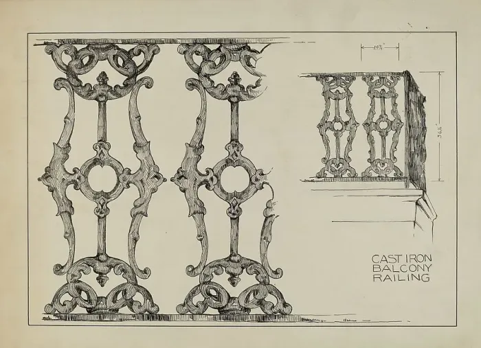 Framed Print : Iron Balcony Railing, c. 1936. Creator: Arelia Arbo Framed Print : Iron Balcony Railing, c. 1936. Creator: Arelia Arbo