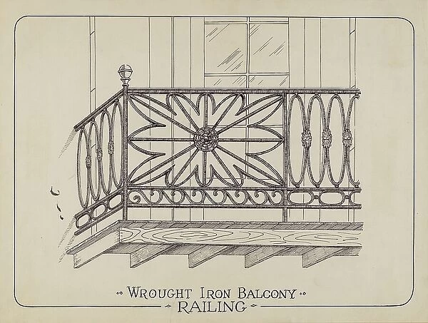 Iron Balcony Railings, 1935 / 1942. Creator: Arelia Arbo