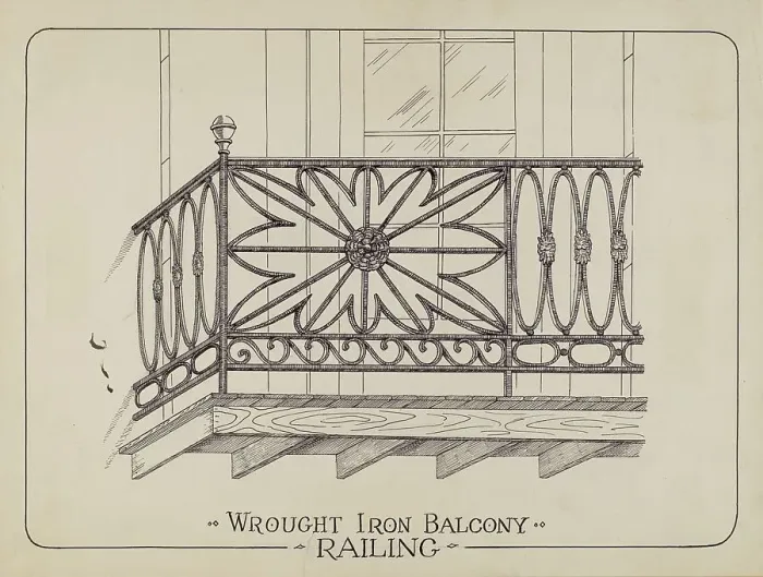 Framed Print : Iron Balcony Railings, 1935 / 1942. Creator: Arelia Arbo Framed Print : Iron Balcony Railings, 1935 / 1942. Creator: Arelia Arbo
