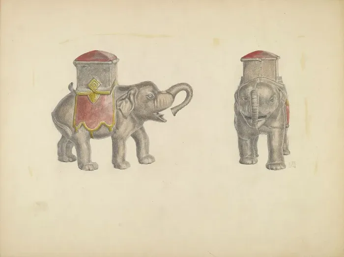 Framed Print : Iron Bank Elephant, c. 1938. Creator: Z.S. Lupus Framed Print : Iron Bank Elephant, c. 1938. Creator: Z.S. Lupus