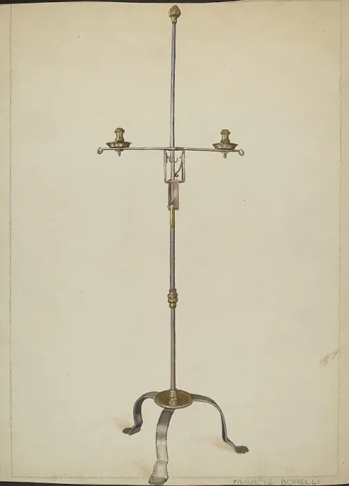 Framed Print : Iron and Brass Candlestand, 1935 / 1942. Creator: Francis Borelli Framed Print : Iron and Brass Candlestand, 1935 / 1942. Creator: Francis Borelli