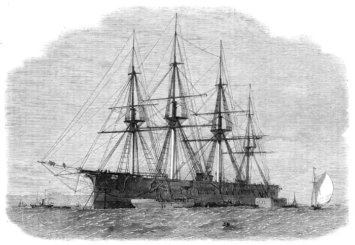 Framed Print : Our Iron-Clad Fleet: H.M. Steam-Frigate Achilles off Folly Point, Chatham, 1864. Creator: Unknown Framed Print : Our Iron-Clad Fleet: H.M. Steam-Frigate Achilles off Folly Point, Chatham, 1864. Creator: Unknown