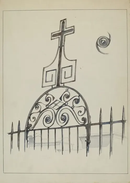 Framed Print : Iron Cross - Gate Ornament, c. 1936. Creator: Arelia Arbo Framed Print : Iron Cross - Gate Ornament, c. 1936. Creator: Arelia Arbo